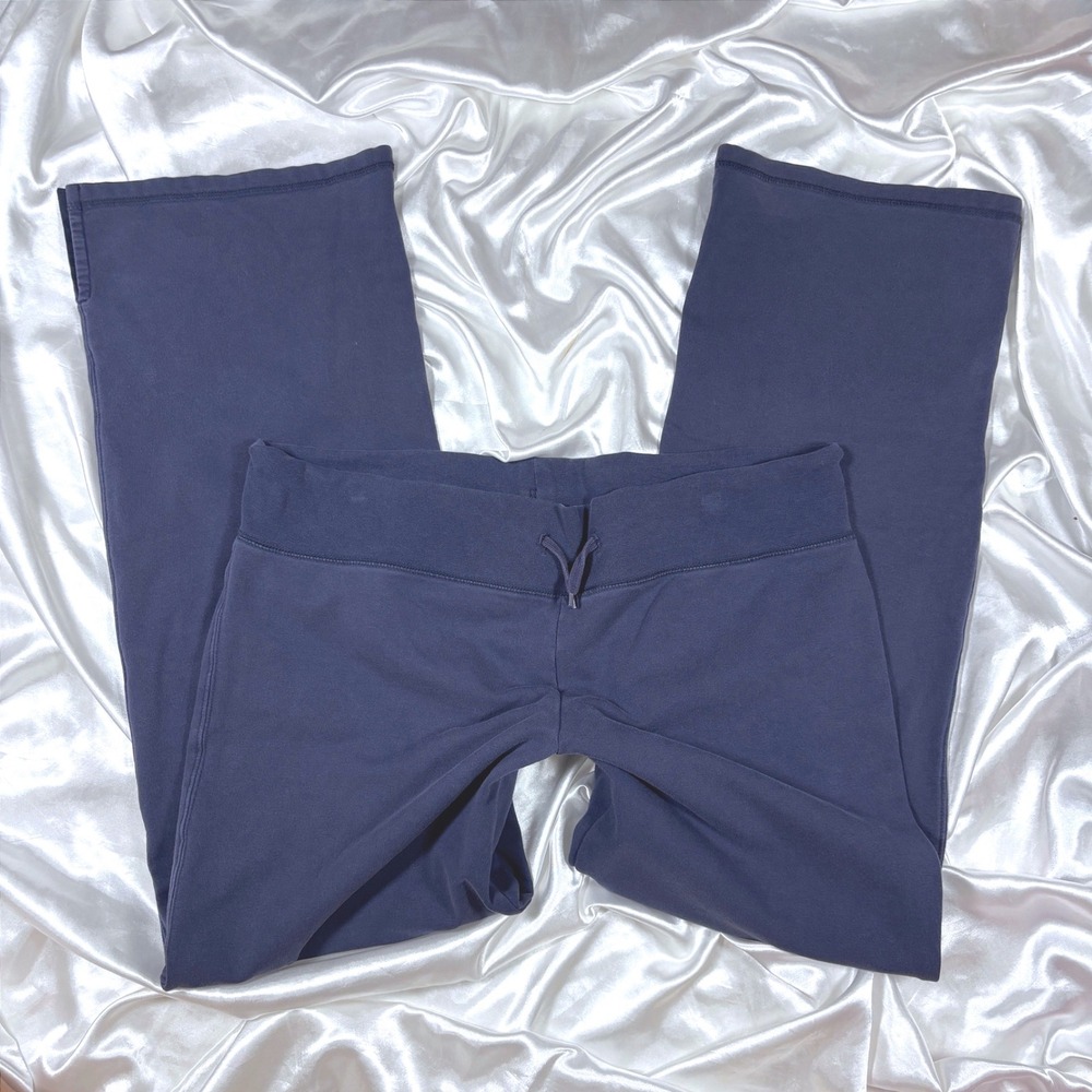 y2k Gap Flare Yoga Pants Navy Blue Good Stretch Fleece Mid Rise Wide Leg M